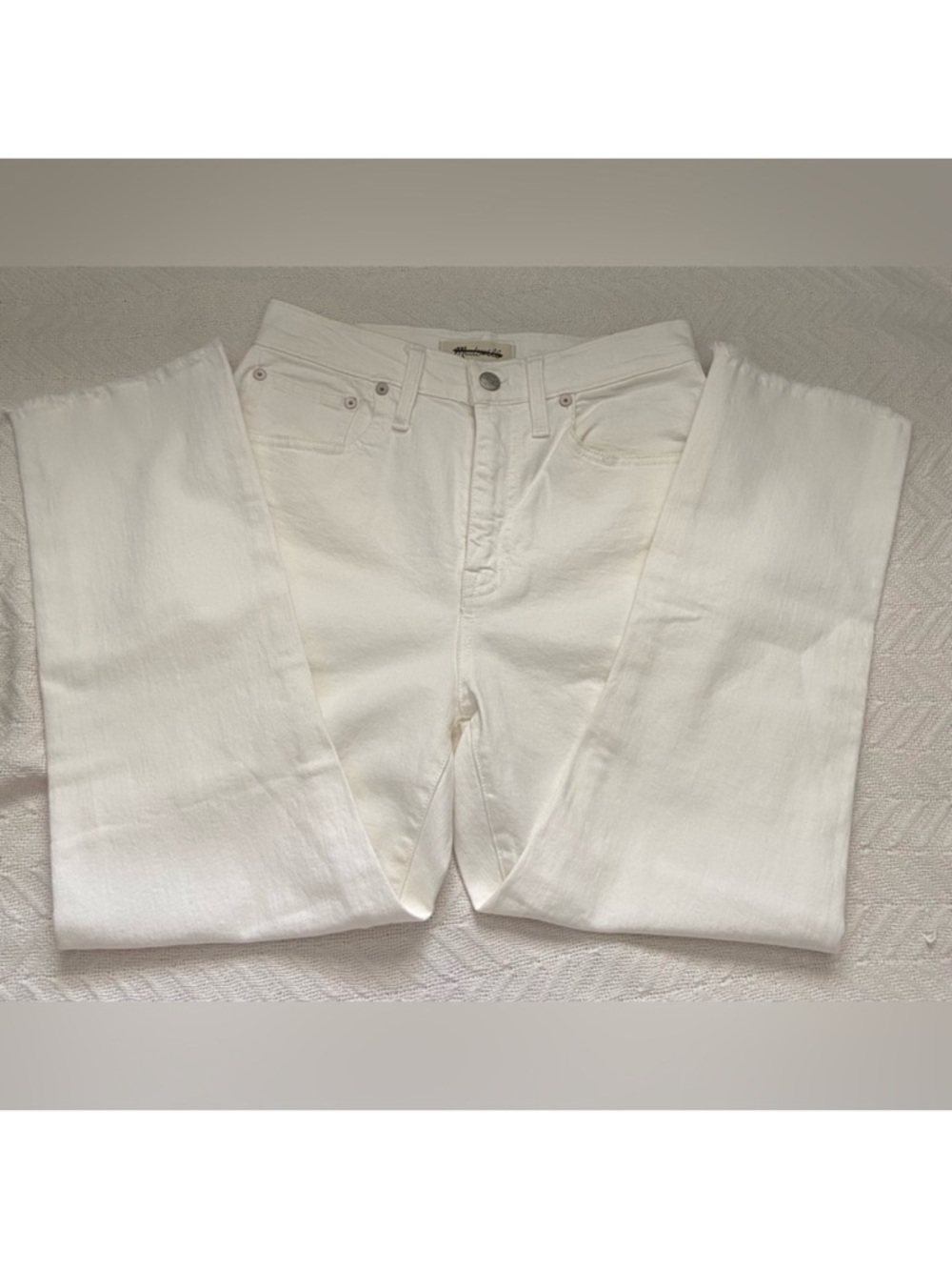 Madewell White High Rise Raw Hem Boyfriend Jeans